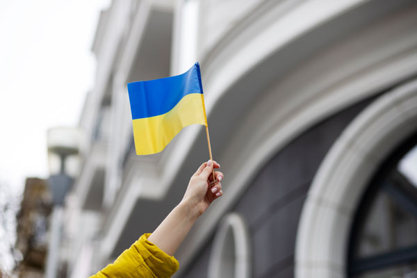 person holding ukrainian flag thumb